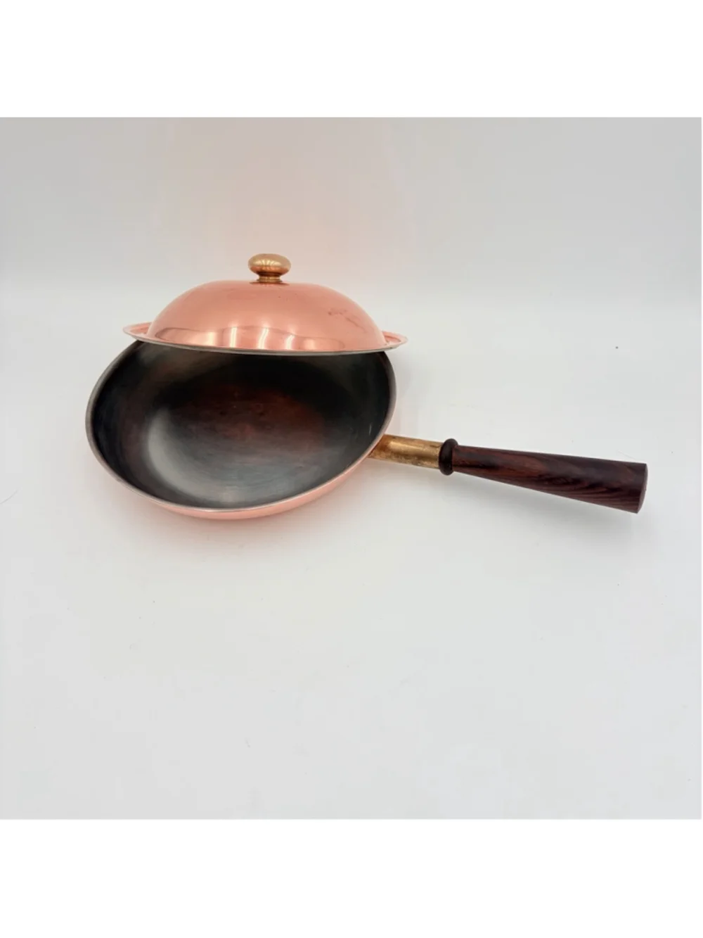 PM ITALY Copper Flambe Saute Pan Skillet Lid Wood Handle 10in